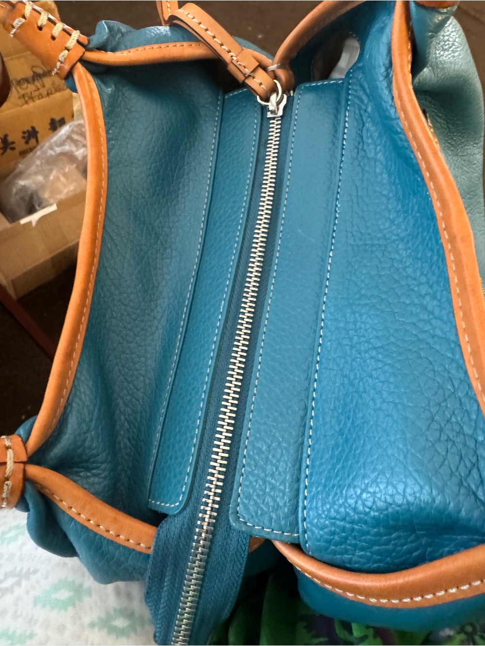 Brighton Teal Leather Top-Handle Women’s Bag with Tan Trim - Picture 12 of 13